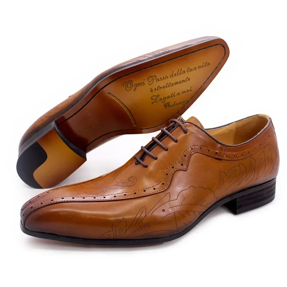 Italian Style Men's Genuine Leather Oxford Dress Shoes Brown/Black High-Quality Lace-Up Formal Wedding Suit Footwear